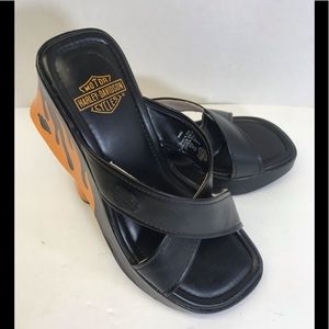 Harley Davidson Wedge Sandals 3” Orange Black